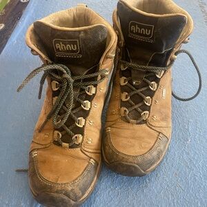Ahnu Tan and Black Hiking Boots